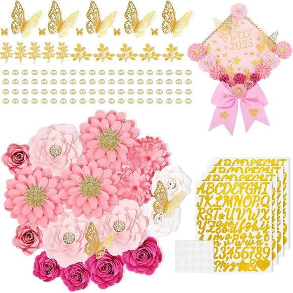 NWOT - Paper Flowers for Graduation Cap Decoration Kit, Small Roses Flores - Picture 1 of 7